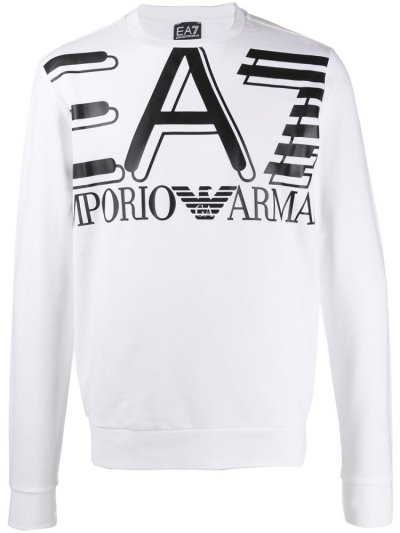 Sudaderas Ea7 Emporio Ea7 Large Logo Printed Algodon Hombre Blancas | NV8798PJ