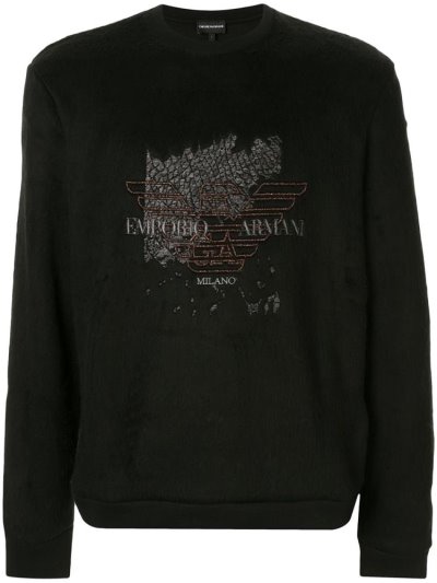 Sudaderas Armani Emporio Embroidered Eagle Logo Hombre Negras | APHA8DH3