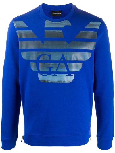 Sudaderas Armani Emporio Logo Crew Neck Hombre Azules | N3PDAO4V