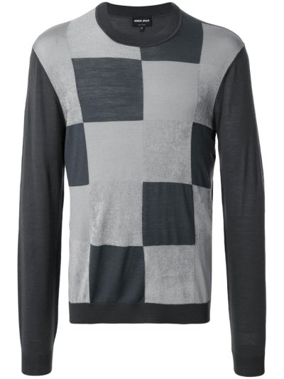 Sudaderas Giorgio Armani Checkered Crew Neck Hombre Gris | 81OID87N