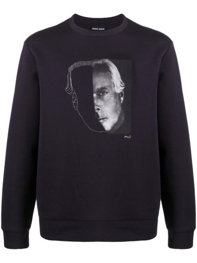 Sudaderas Giorgio Armani Portrait Print Hombre Negras | OHDYJXZW