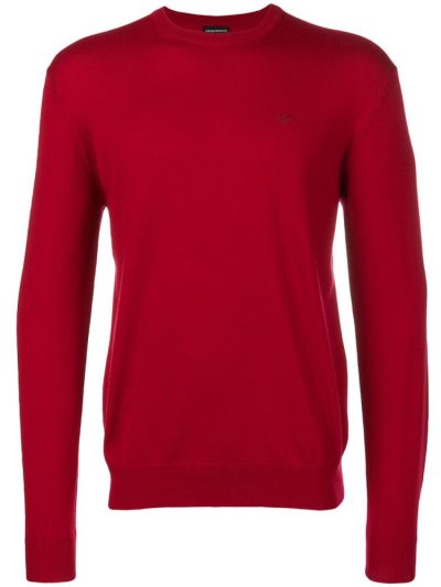 Suéteres Armani Emporio Logo Embroidered Hombre Rojas | RW63BVUA