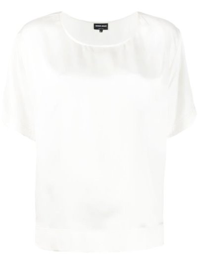 Tops Giorgio Armani Silk Corta Sleeve Mujer Blancas | 9JQNRNOE