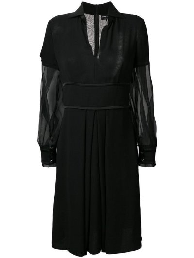 Vestido Giorgio Armani V Neck Sheer Sleeves Mujer Negras | JYI4HYG9