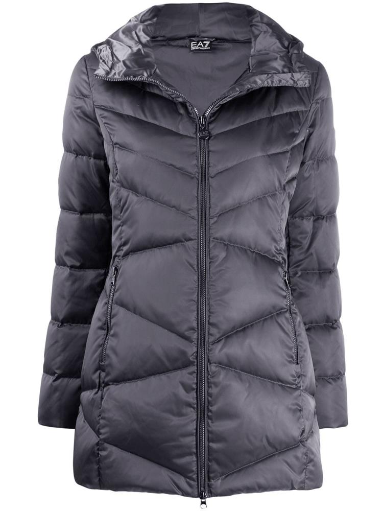 Abrigos Ea7 Emporio Armani Encapuchado Down Coat Mujer Gris | 1KF4M9SH