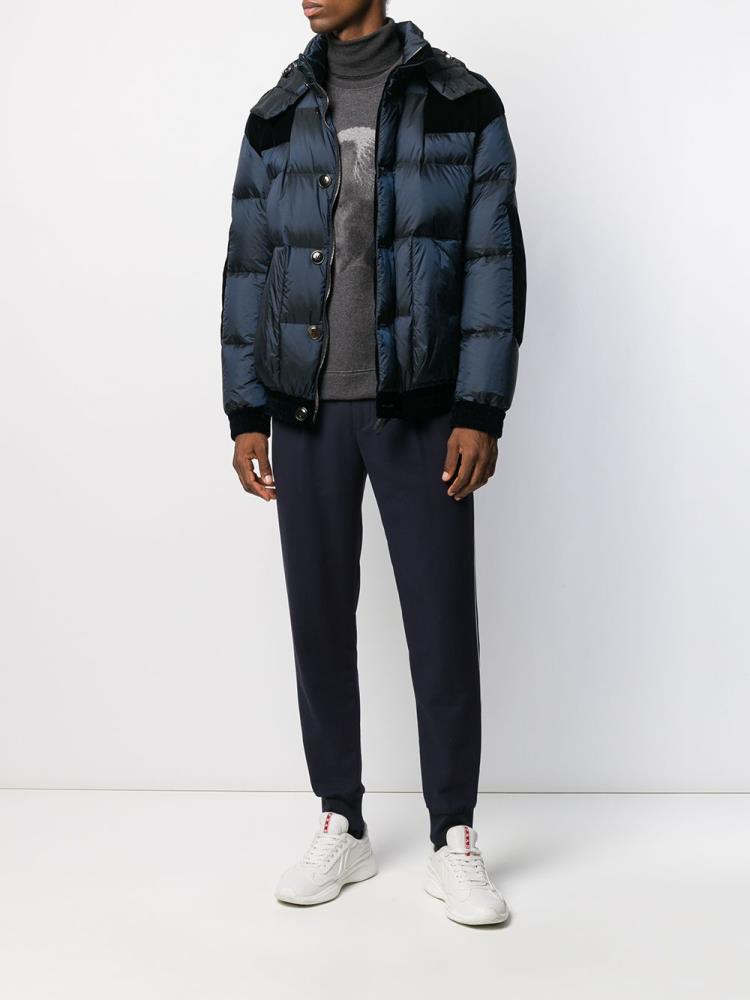 Abrigos Giorgio Armani Velvet Panel Puffer Coat Hombre Azules | LAKVK2IP