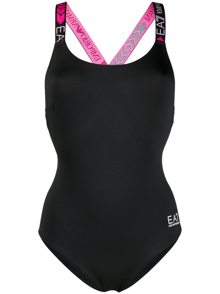 Bañadores Ea7 Emporio Armani Logo Correa One Piece Mujer Negras | KBDWR4GT