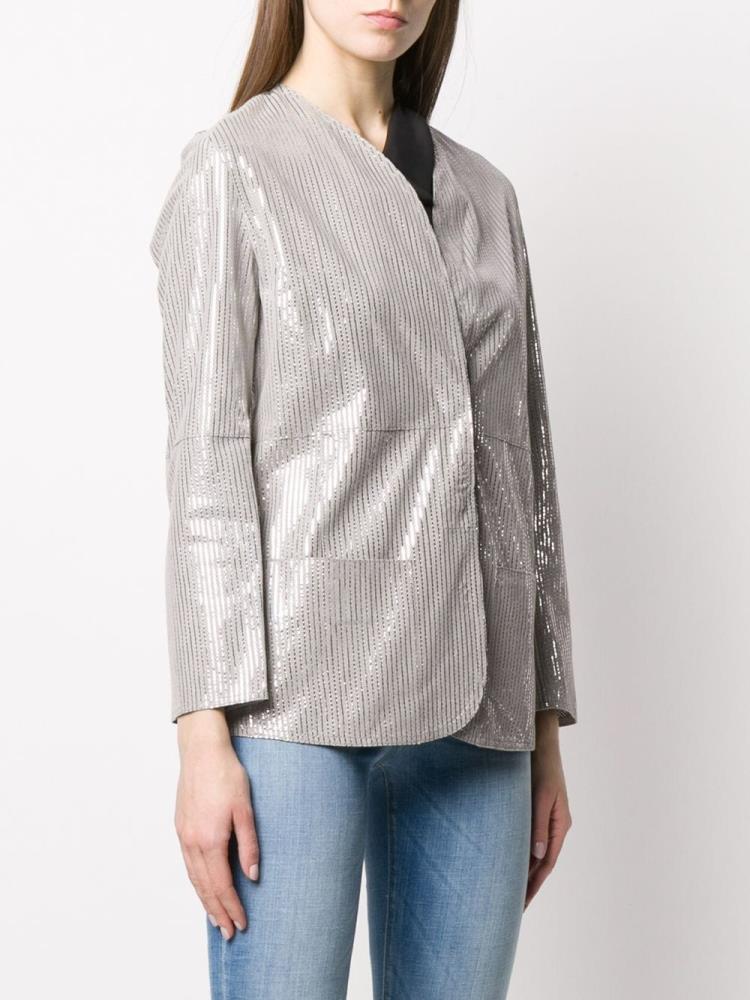 Blazers Armani Emporio Embellished Collarless Mujer Gris | RGYXK49U