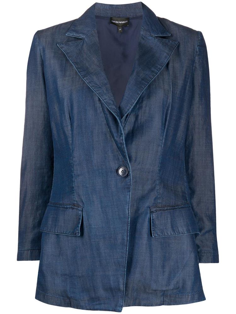 Blazers Armani Emporio Single Breasted Denim Mujer Azules | ZH28F7S3