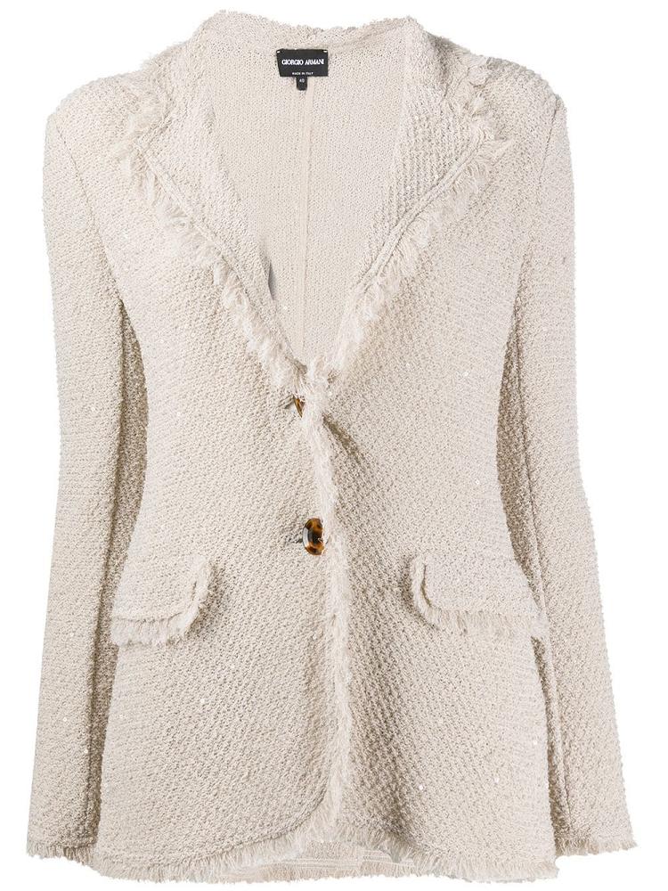 Blazers Giorgio Armani Fringed Fitted Mujer Beige | JCAXMVUS