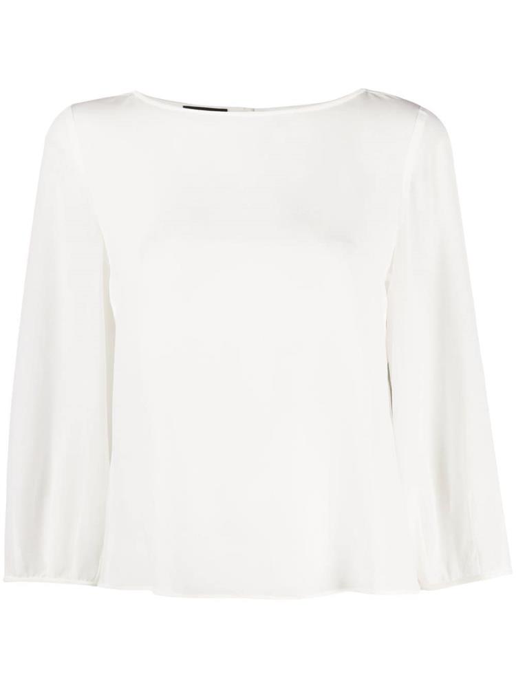 Blusas Armani Emporio Silk Cropped Sleeve Mujer Blancas | RAL9PUL0