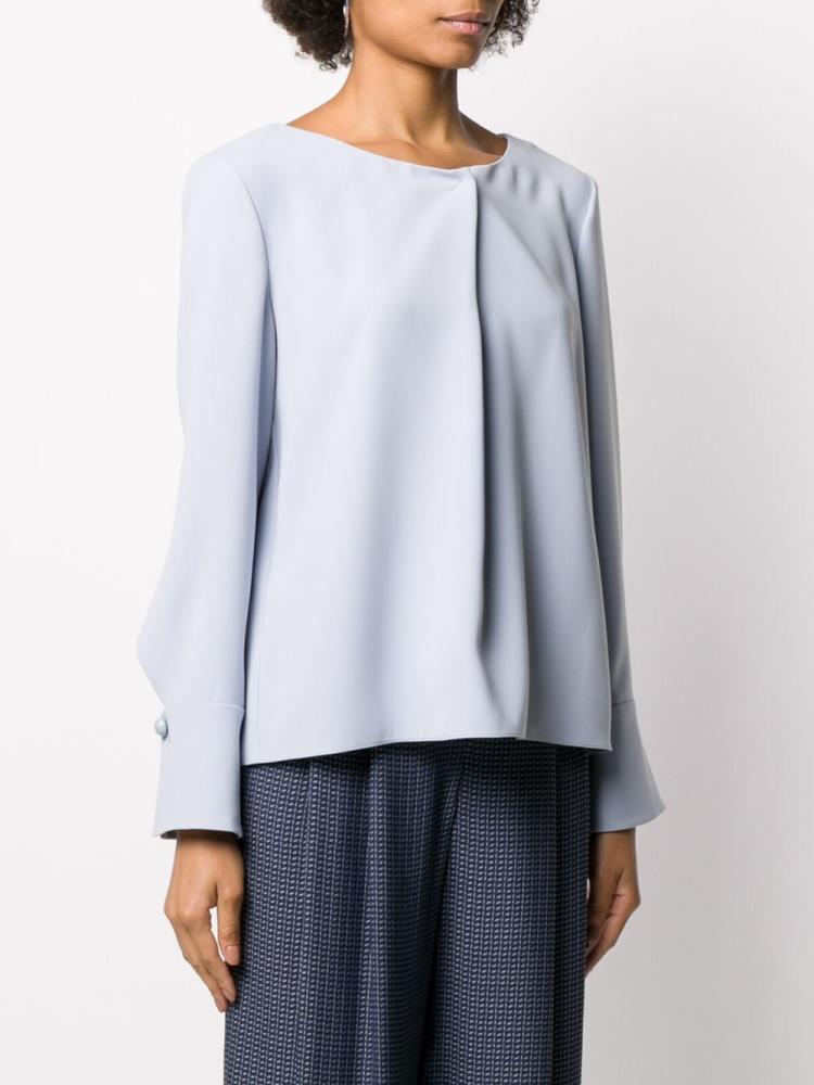 Blusas Giorgio Armani Pleated Detail Long Sleeve Mujer Azules | I4P4NT8A