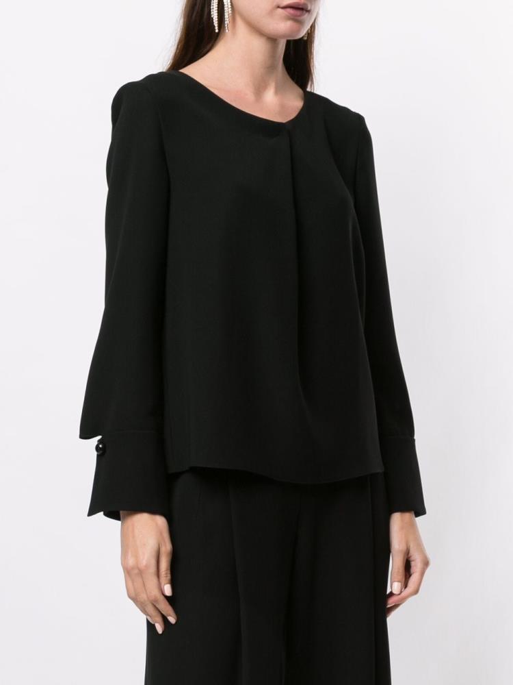 Blusas Giorgio Armani Pleated Long Sleeve Mujer Negras | OXUTWKC1