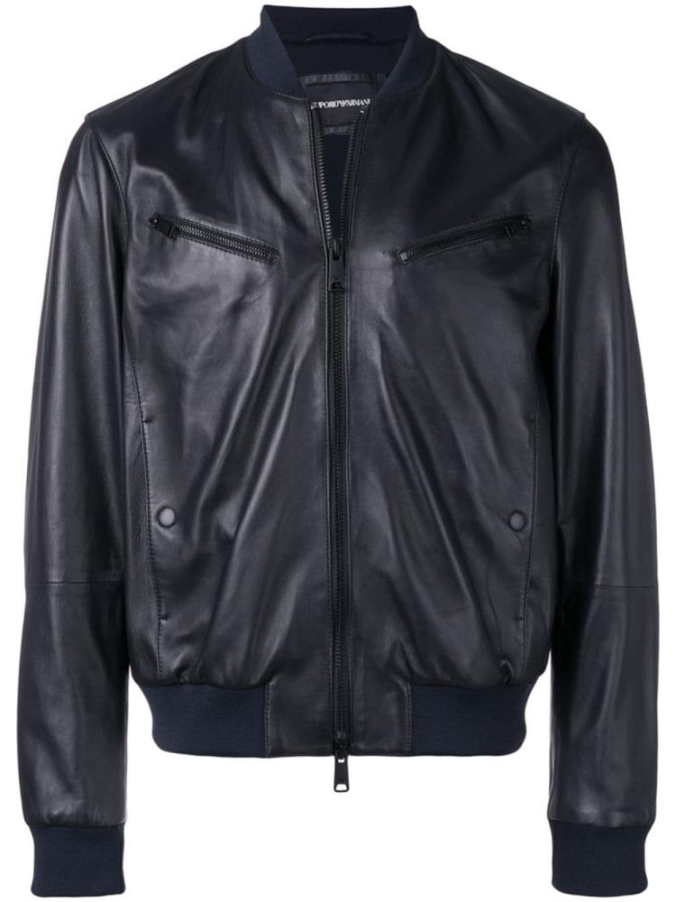 Bomber Jacket Armani Emporio Cuero Look Hombre Negras | 0DEX2QH8