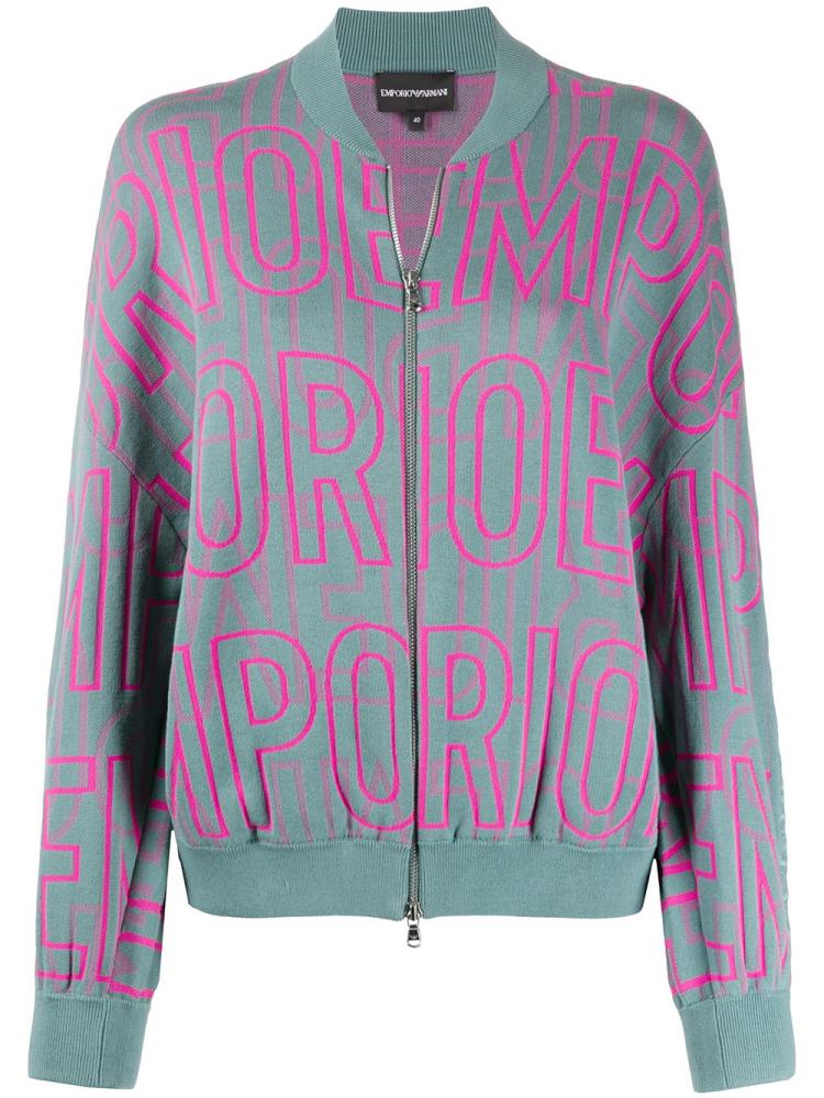 Bomber Jacket Armani Emporio Logo Printed Mujer Verde Rosas | 3XM9PL4A