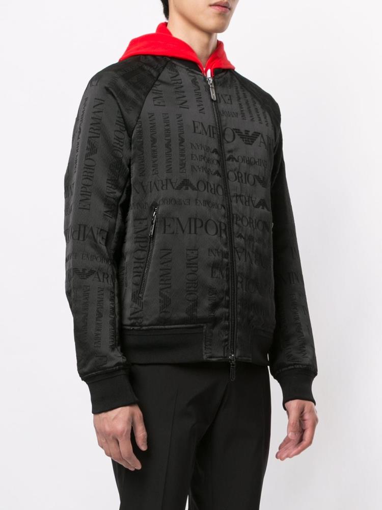 Bomber Jacket Armani Emporio Logo Print Hombre Negras | U31KO9R5