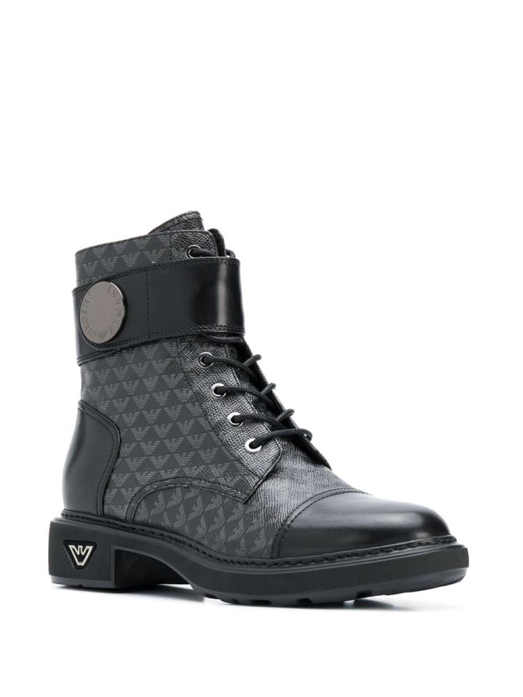 Botas Armani Emporio Logo Print Combat Mujer Negras Gris | QY1AQ9DB