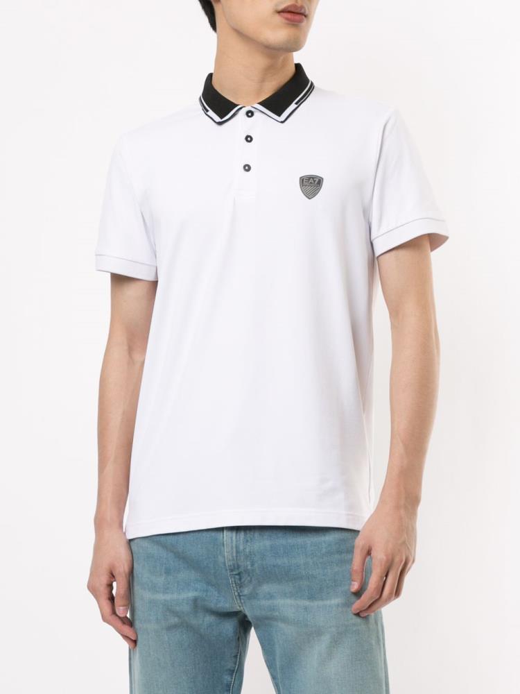 Camisa Polo Ea7 Emporio Armani Back Logo Colour Block Hombre Blancas | 4JAPX3SK