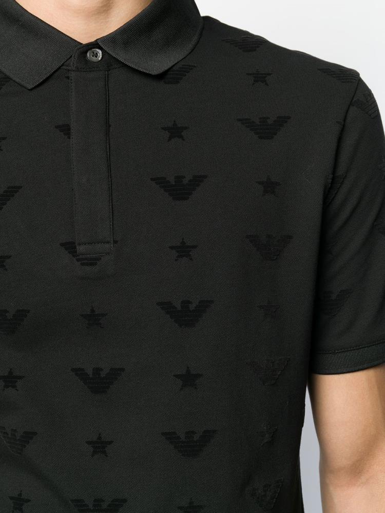 Camisa Polo Armani Emporio All Over Logo Hombre Negras | D7VZSDDP