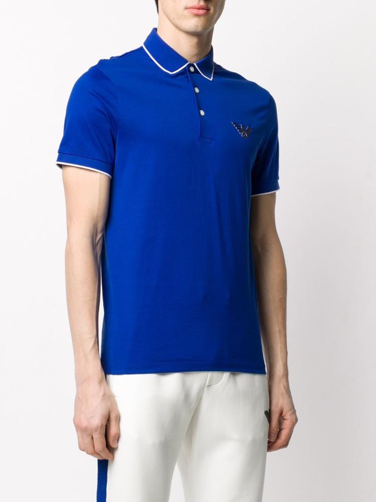 Camisa Polo Armani Emporio Logo Patch Hombre Azules | 2JVQU3JW