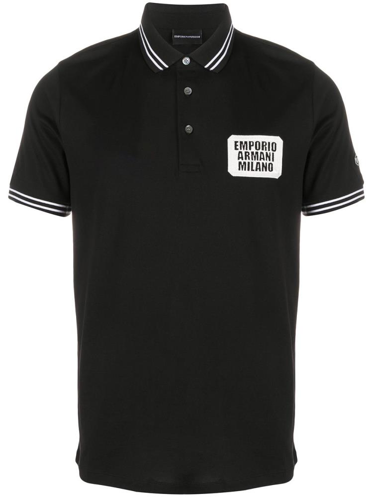 Camisa Polo Armani Emporio Logo Patch Hombre Negras | 5U94MYQJ