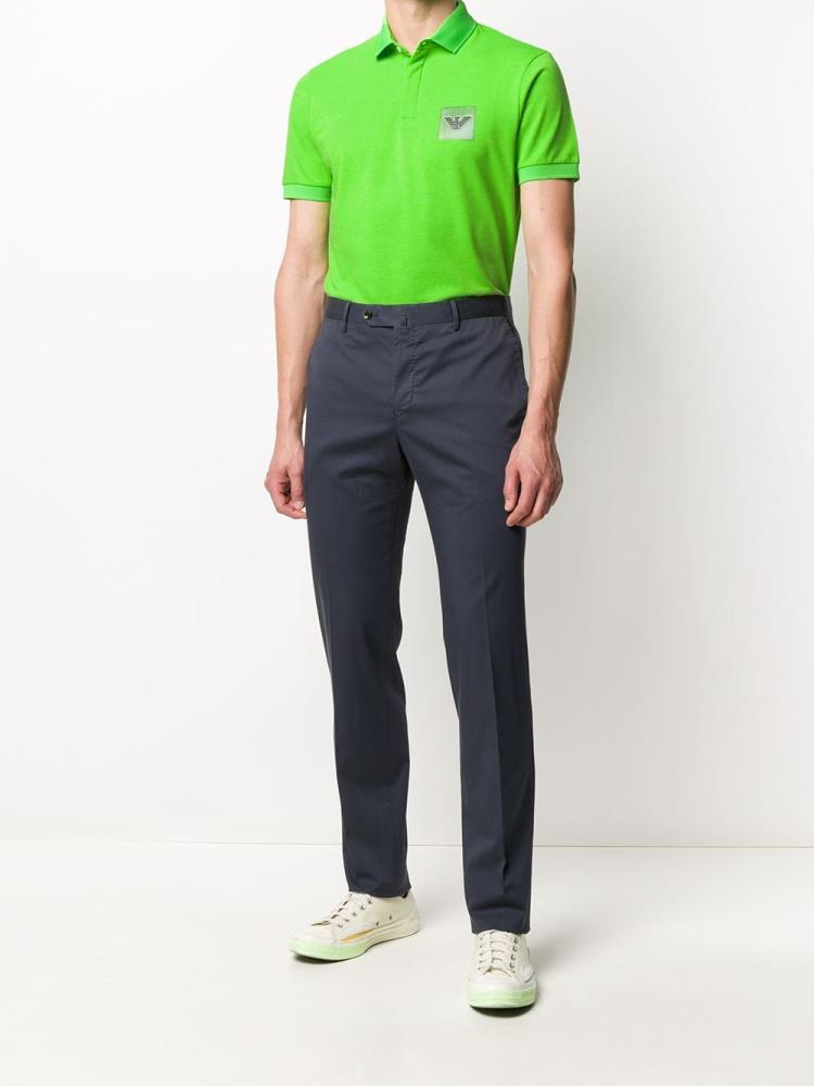 Camisa Polo Armani Emporio Logo Patch Hombre Verde | H2ICVQGX