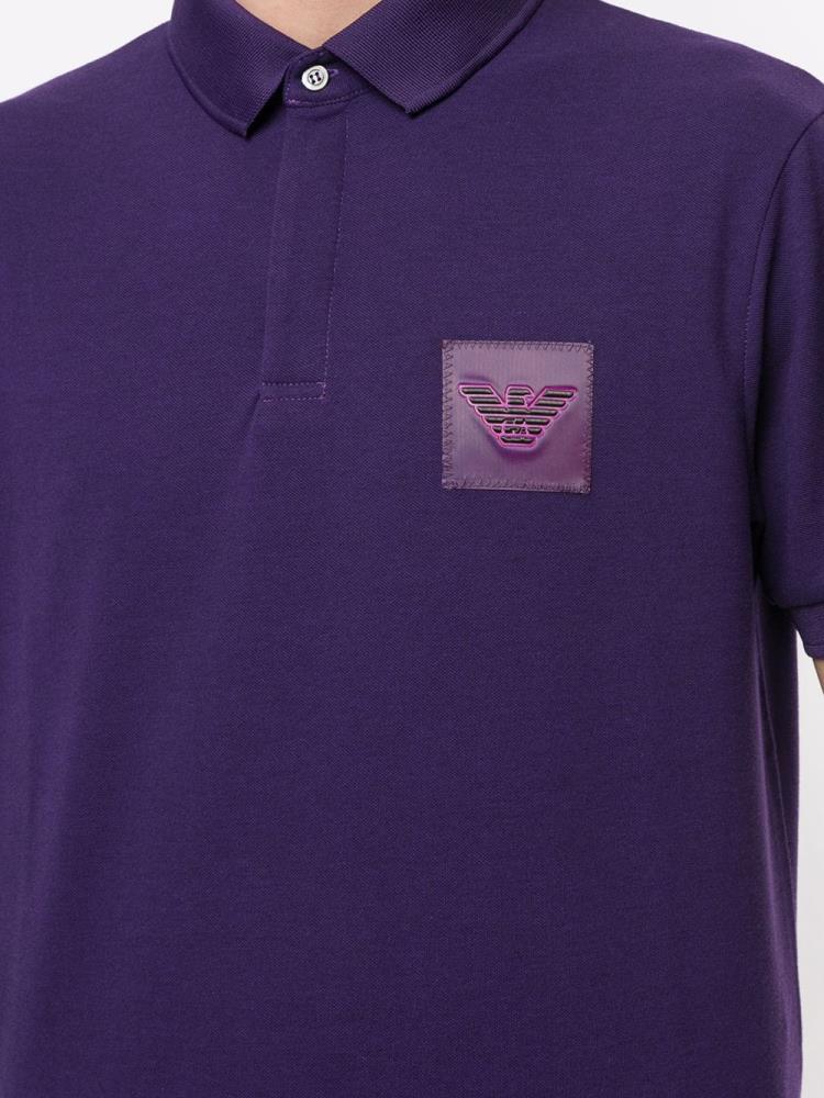 Camisa Polo Armani Emporio Logo Patch Hombre Moradas | QIYEG75W