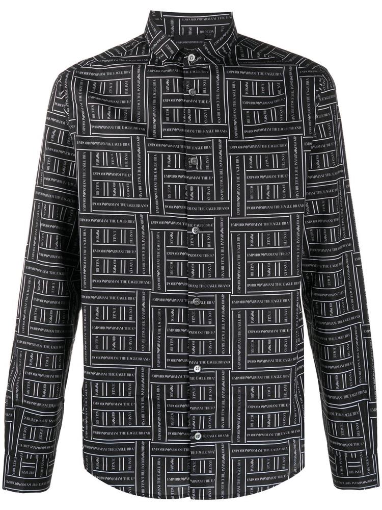 Camisas Armani Emporio All Over Logo Print Hombre Negras | 4TRYWSKI