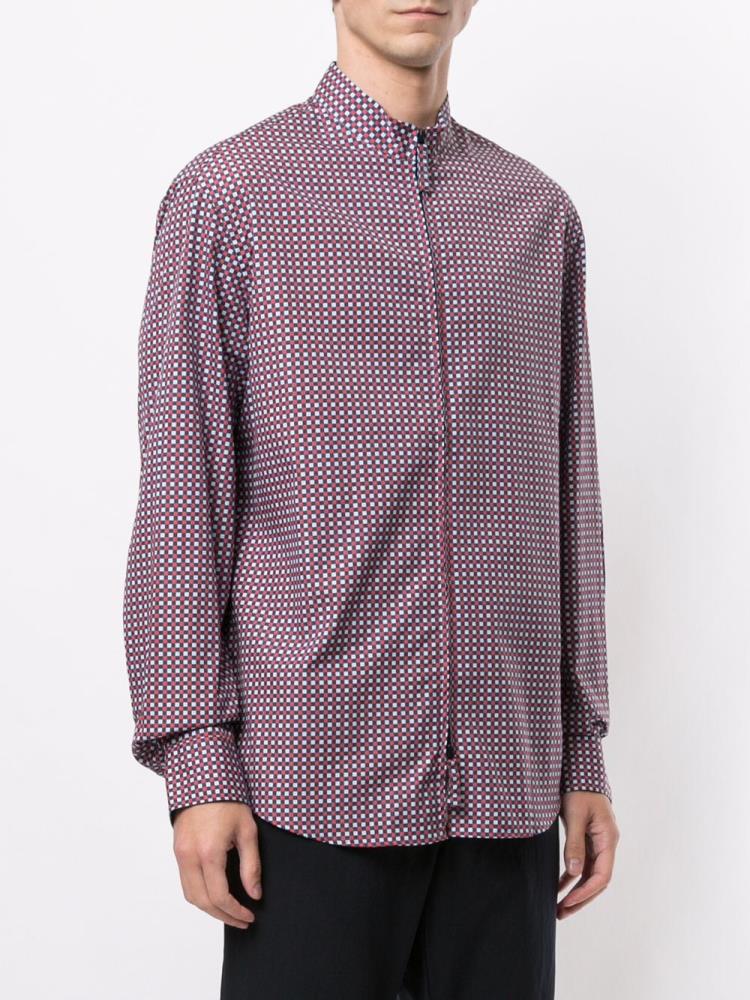 Camisas Armani Emporio Check Print Zipped Hombre Multicolor | 3JXKX4BT