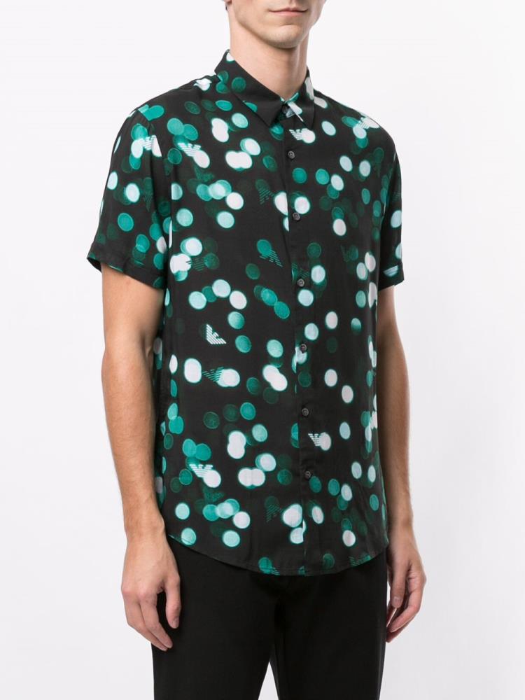 Camisas Armani Emporio Dotted Print Hombre Negras Verde | 516JFYY7