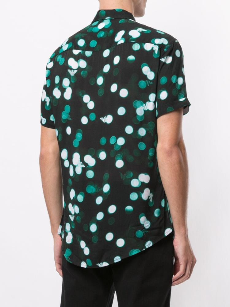 Camisas Armani Emporio Dotted Print Hombre Negras Verde | 516JFYY7