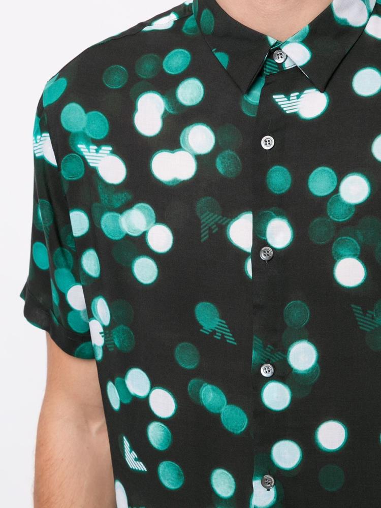 Camisas Armani Emporio Dotted Print Hombre Negras Verde | 516JFYY7