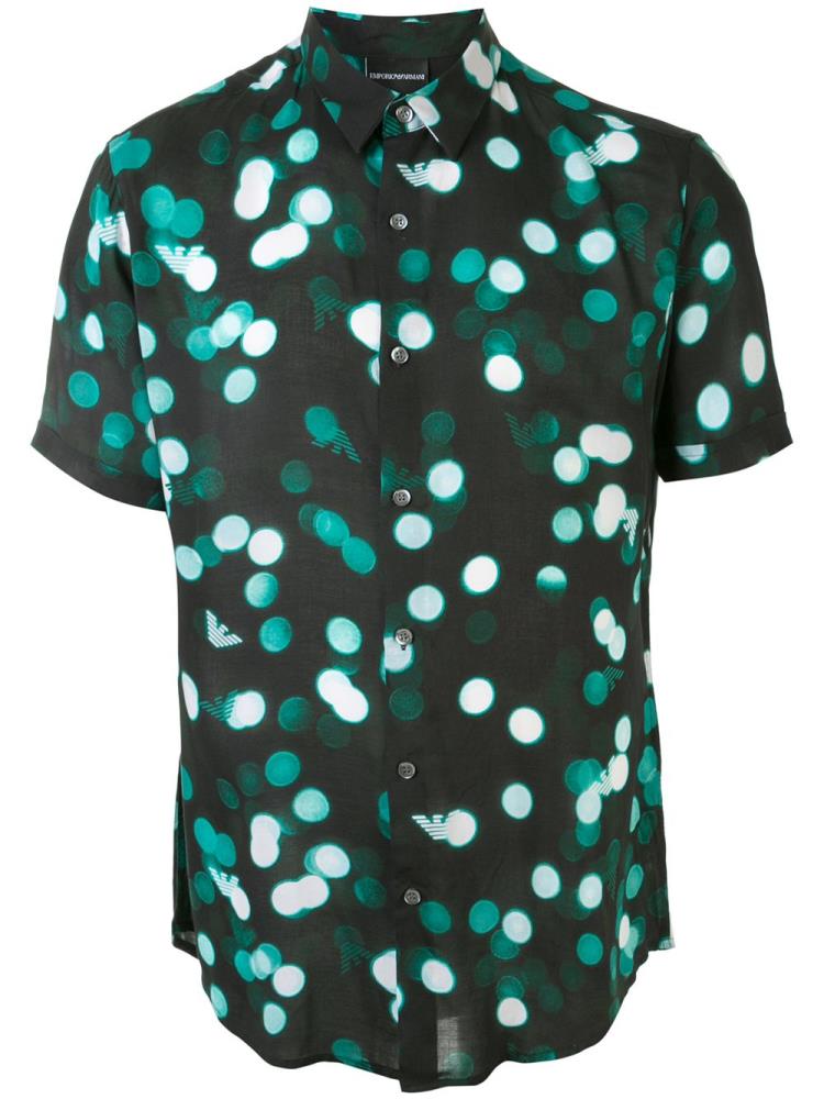 Camisas Armani Emporio Dotted Print Hombre Negras Verde | 516JFYY7