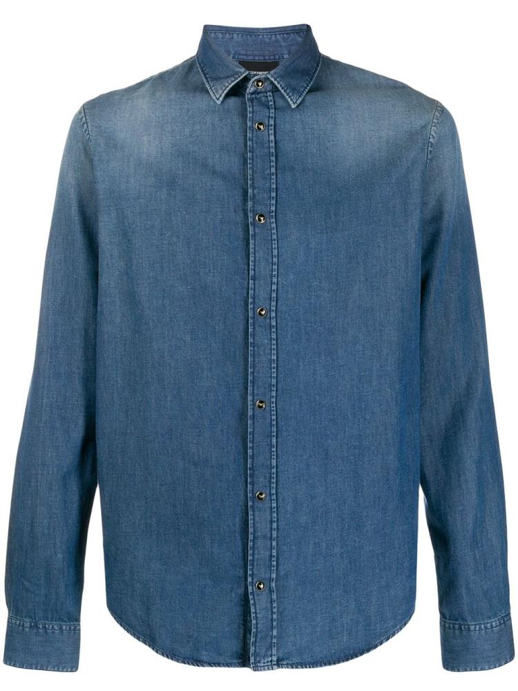 Camisas Armani Emporio Faded Denim Hombre Azules | 6Z4V7QRY