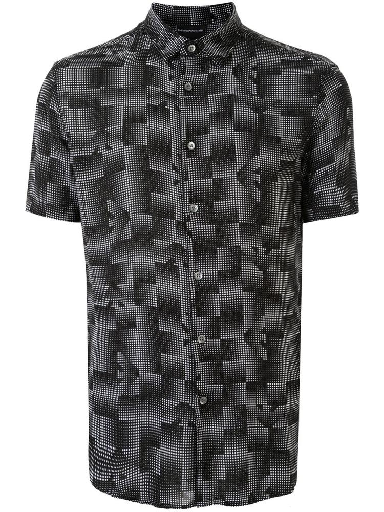 Camisas Armani Emporio Graphic Print Hombre Negras Blancas | 5GKZKSPL