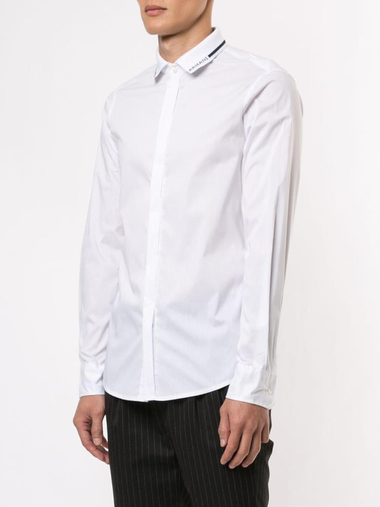 Camisas Armani Emporio Logo Collar Hombre Blancas | EYDO7SO9