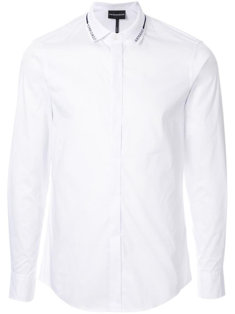 Camisas Armani Emporio Logo Collar Hombre Blancas | EYDO7SO9