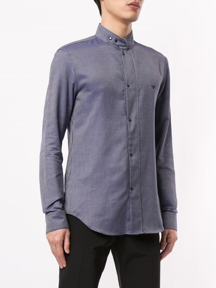 Camisas Armani Emporio Logo Embroidered Check Hombre Azules | M5PX20FW