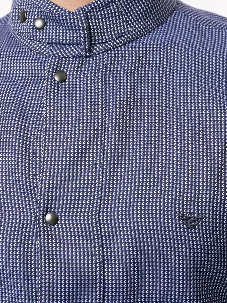 Camisas Armani Emporio Logo Embroidered Check Hombre Azules | M5PX20FW