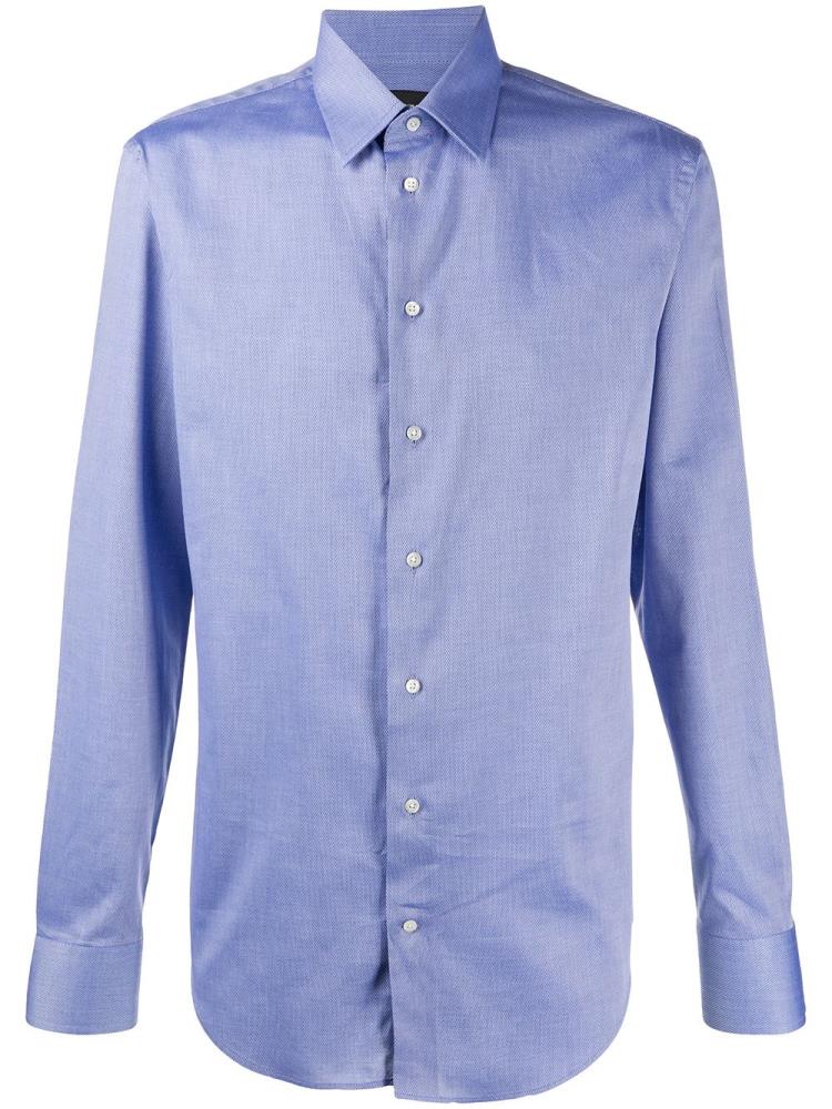 Camisas Armani Emporio Long Sleeve Fitted Hombre Azules | DP29ITJM