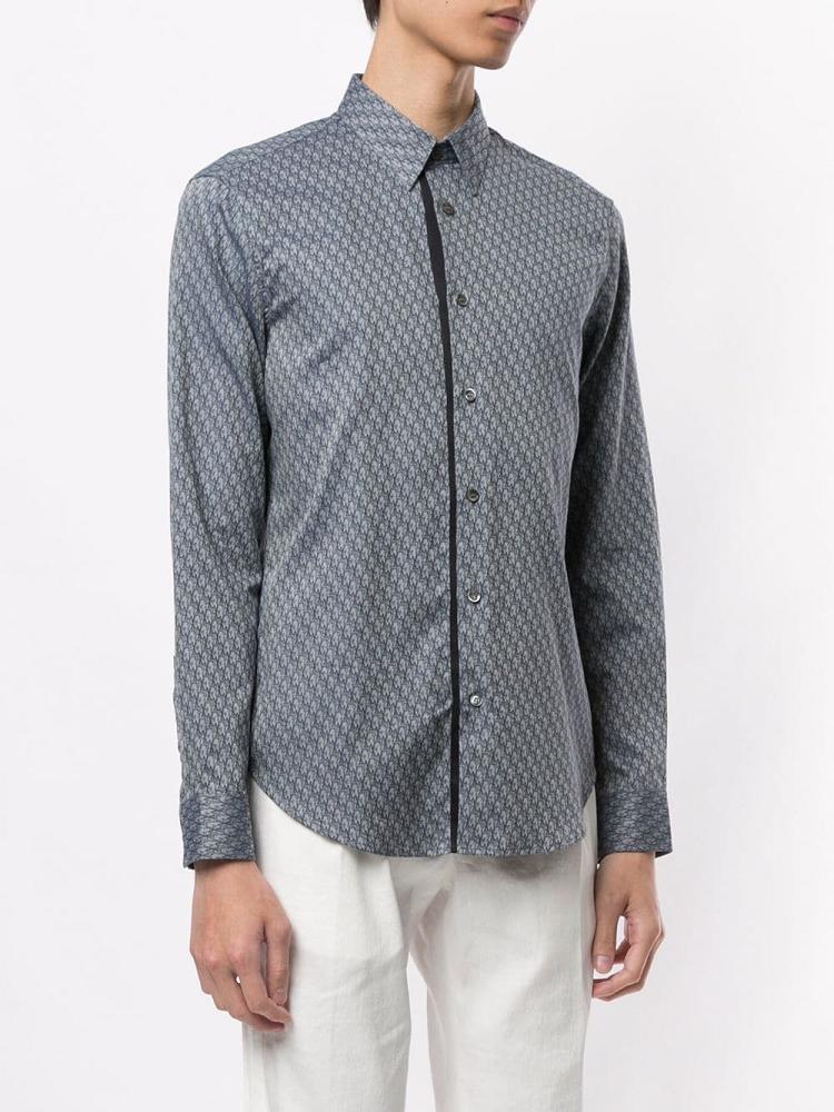 Camisas Armani Emporio Long Sleeve All Over Print Hombre Azules Gris | HJZNZ5DE