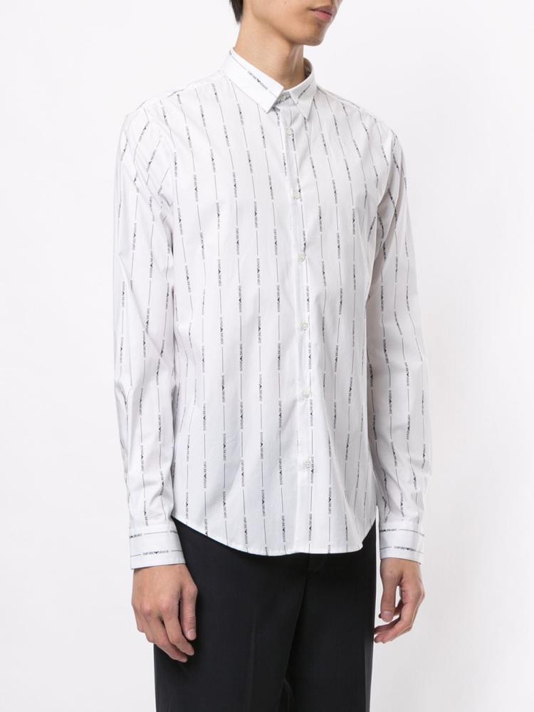 Camisas Armani Emporio Long Sleeve Logo Striped Hombre Blancas | SUU0X4M5