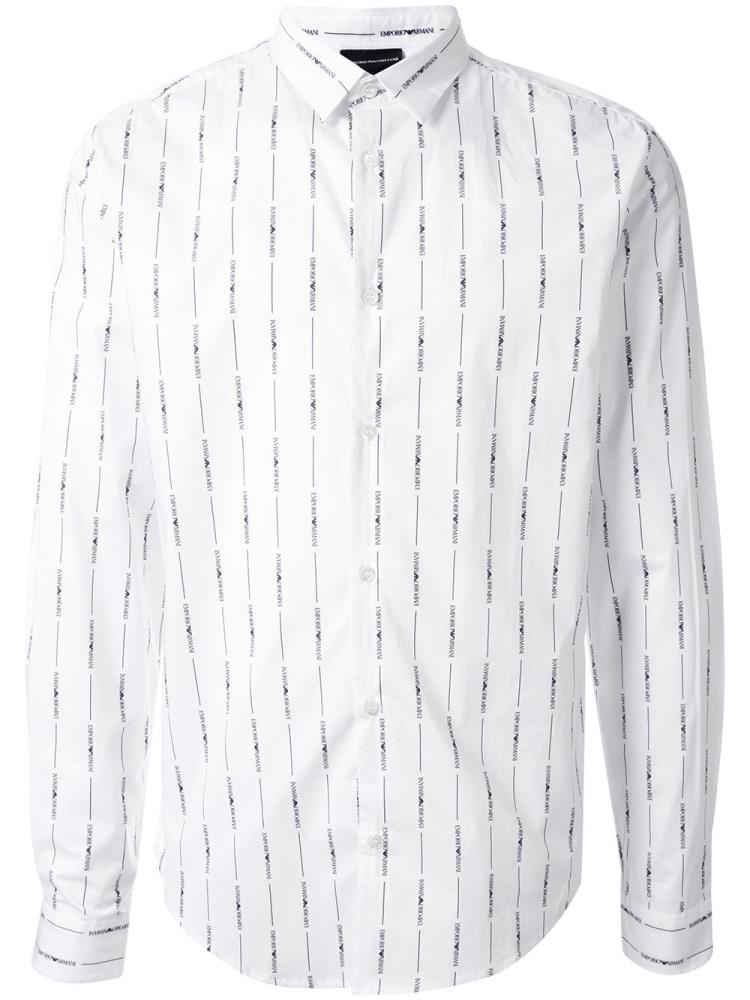 Camisas Armani Emporio Long Sleeve Logo Striped Hombre Blancas | SUU0X4M5