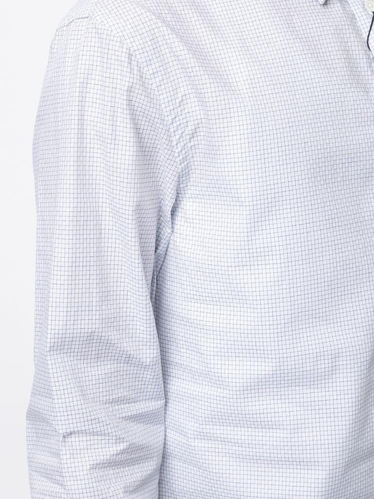 Camisas Armani Emporio Micro Check Patterned Curved Hem Hombre Blancas Azules | FDUN576D