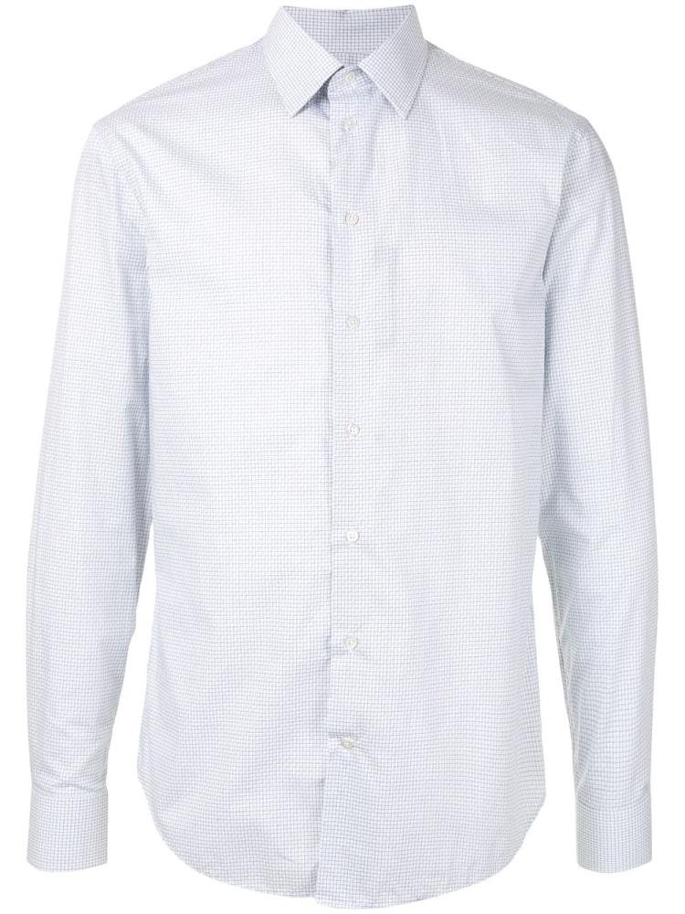 Camisas Armani Emporio Micro Check Patterned Curved Hem Hombre Blancas Azules | FDUN576D