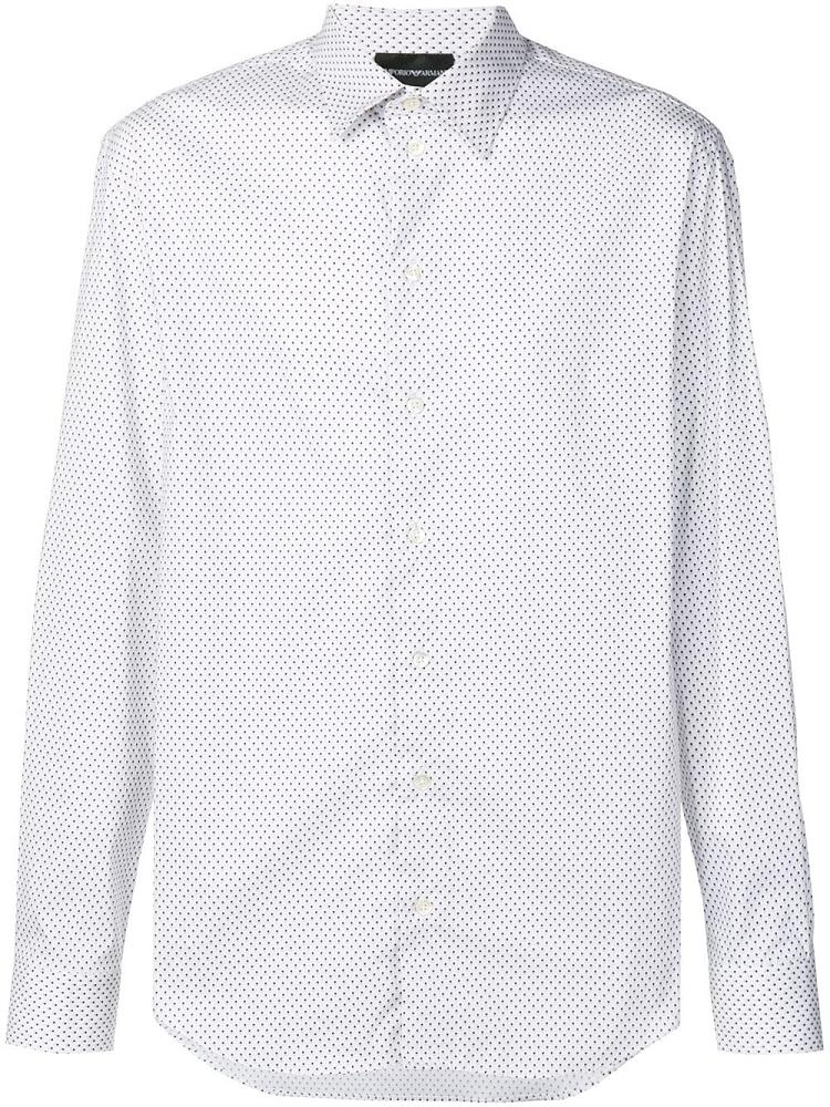 Camisas Armani Emporio Micro Patterned Hombre Blancas Azules | GGCQBXFO