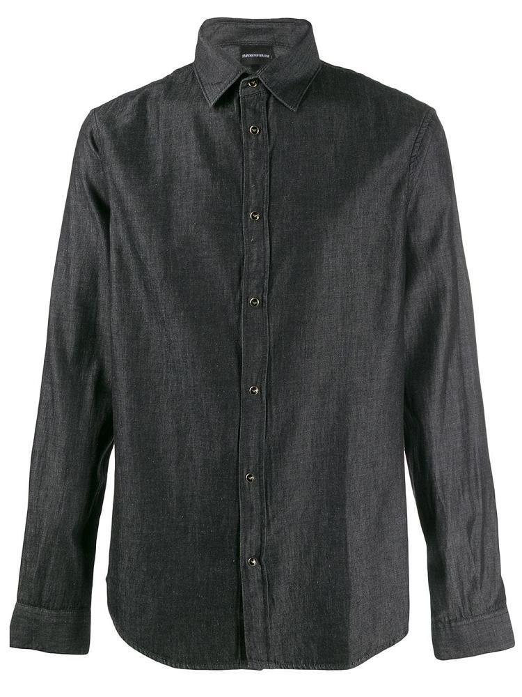 Camisas Armani Emporio Soft Denim Hombre Negras | XFOXU1YU