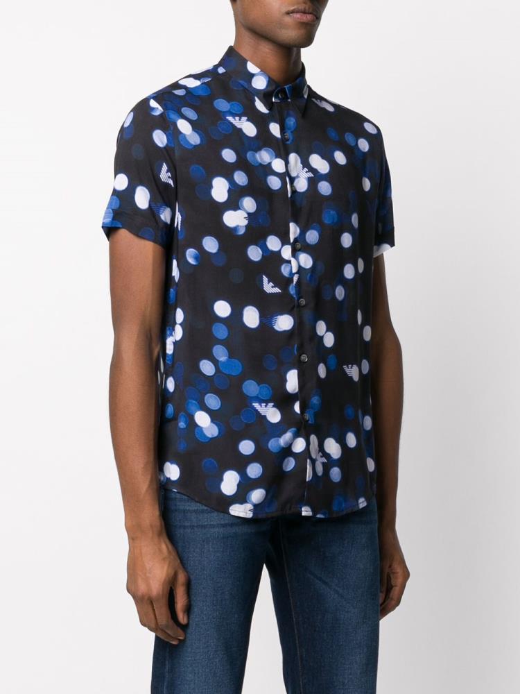 Camisas Armani Emporio Spot Logo Print Hombre Azules | DJATBSXT