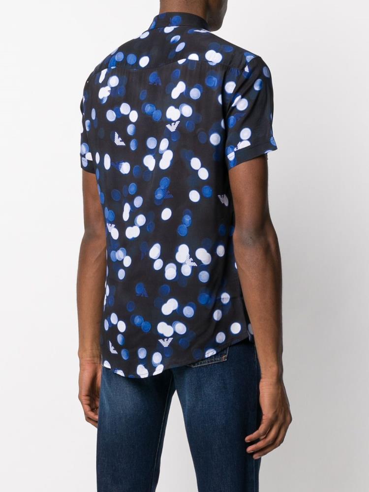 Camisas Armani Emporio Spot Logo Print Hombre Azules | DJATBSXT