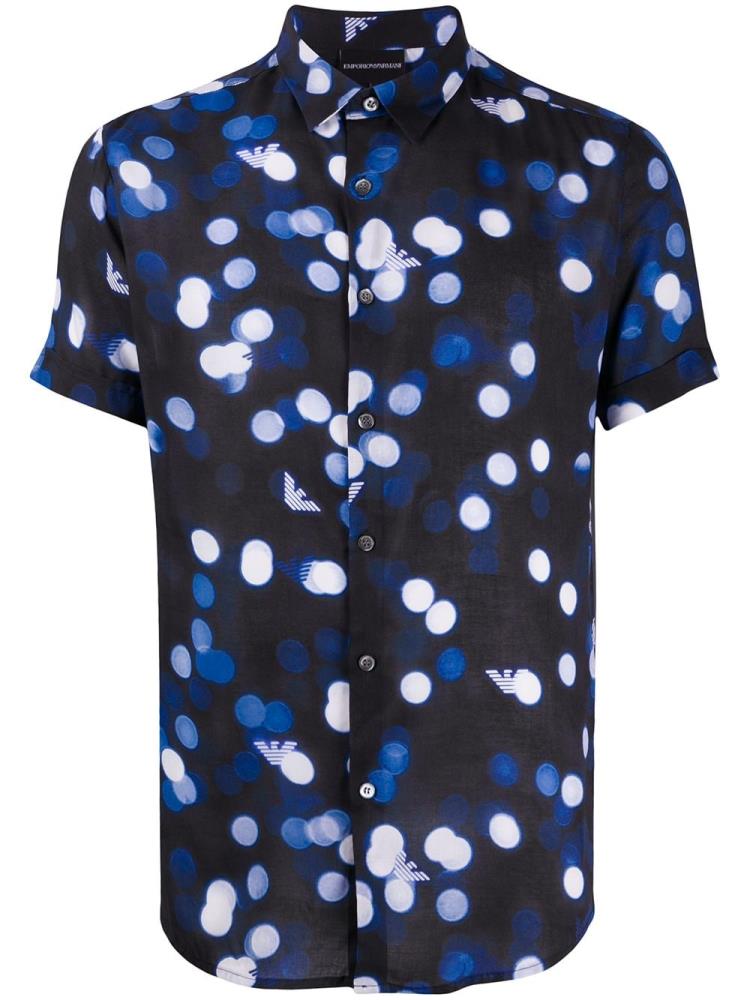 Camisas Armani Emporio Spot Logo Print Hombre Azules | DJATBSXT